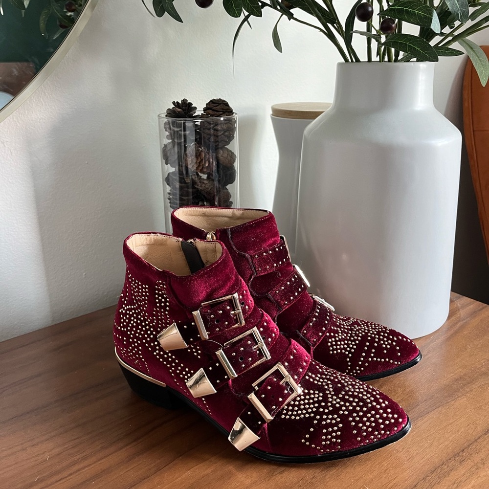 Red Studded Ankle Boots - Picture 4 of 4